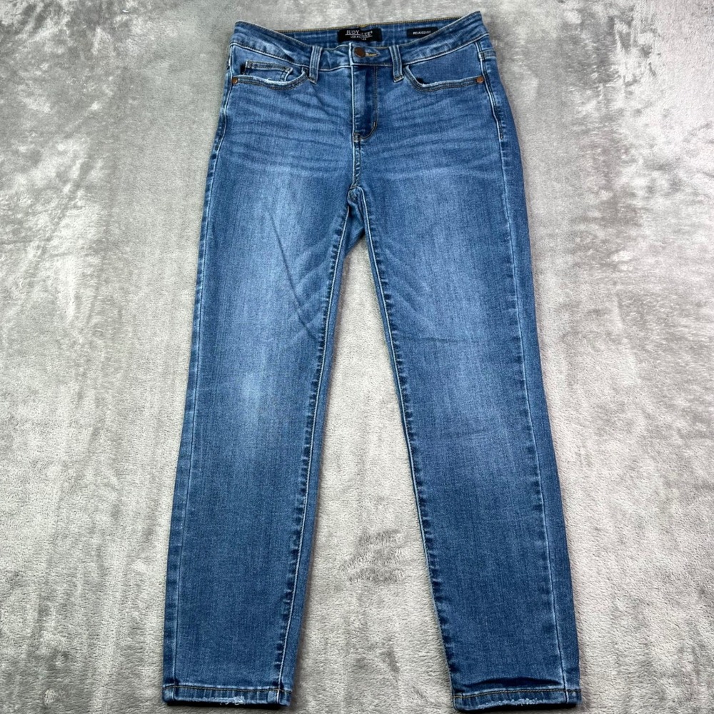 Judy Blue Relaxed Fit Jeans Womens 29 Blue Solid Stretch Denim Whiskered Preppy